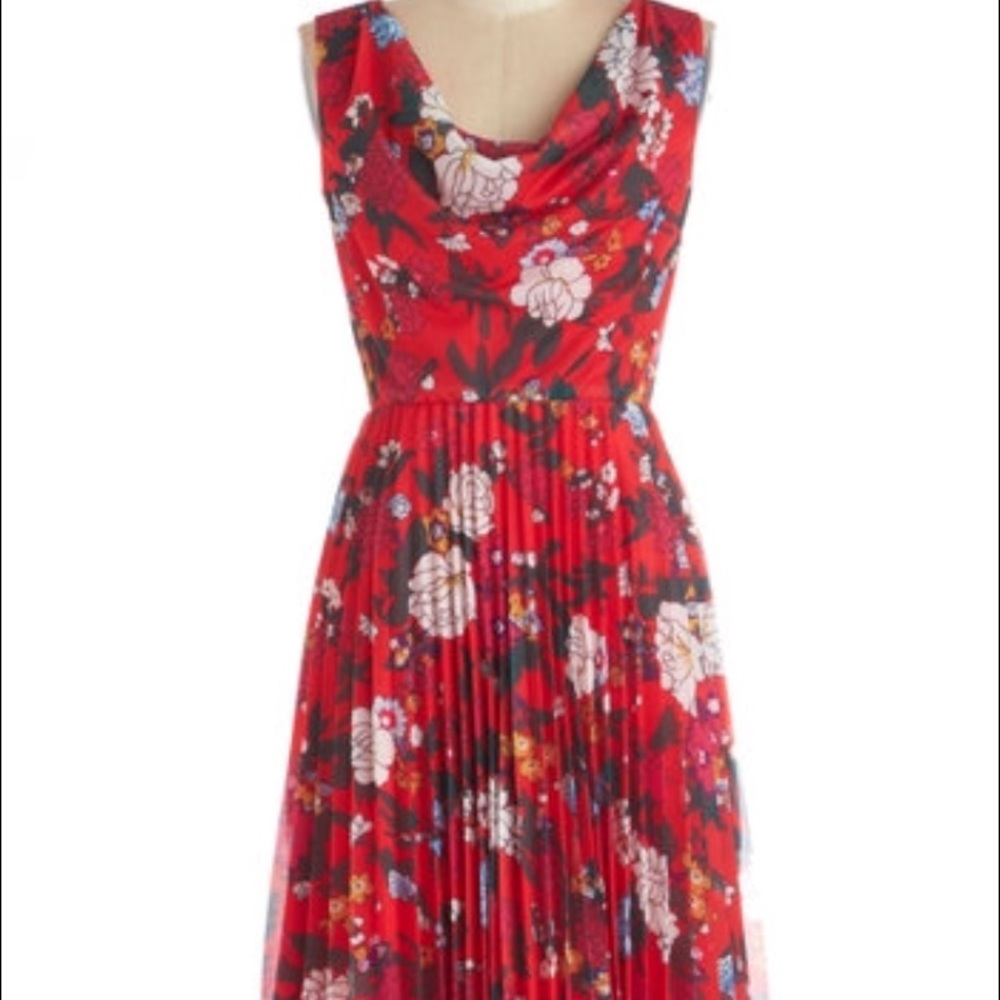 ModCloth Red Floral Cowl-Neck Midi Dress